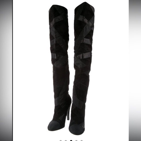 CHANEL Black Over-the-Knee Boots